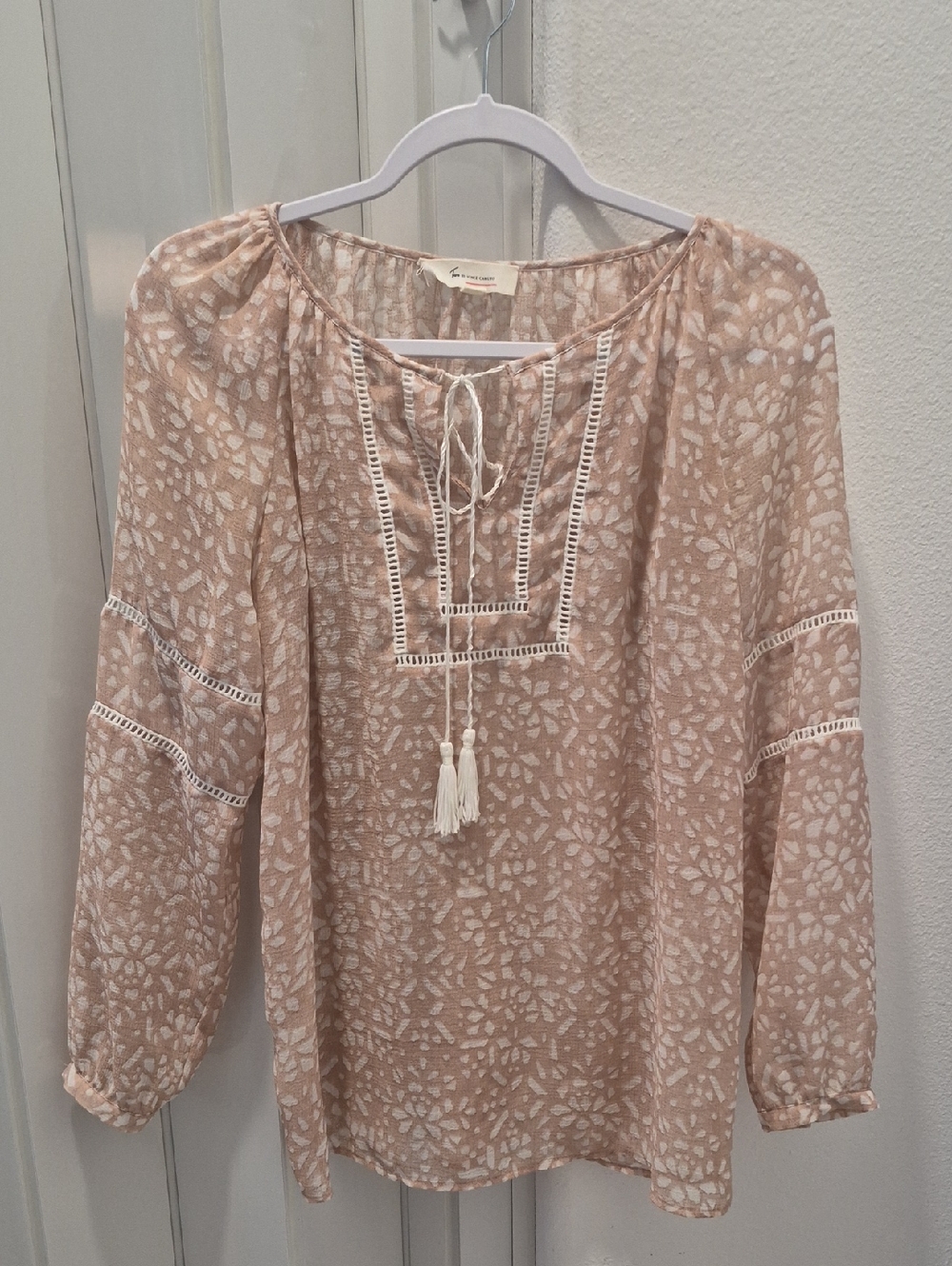 Vince Camuto Blush Floral Peasant Top with Tassel Tie